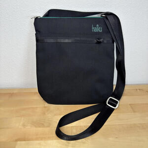 Haiku‎ Black Crossbody Bag with Turquoise Green Floral Interior